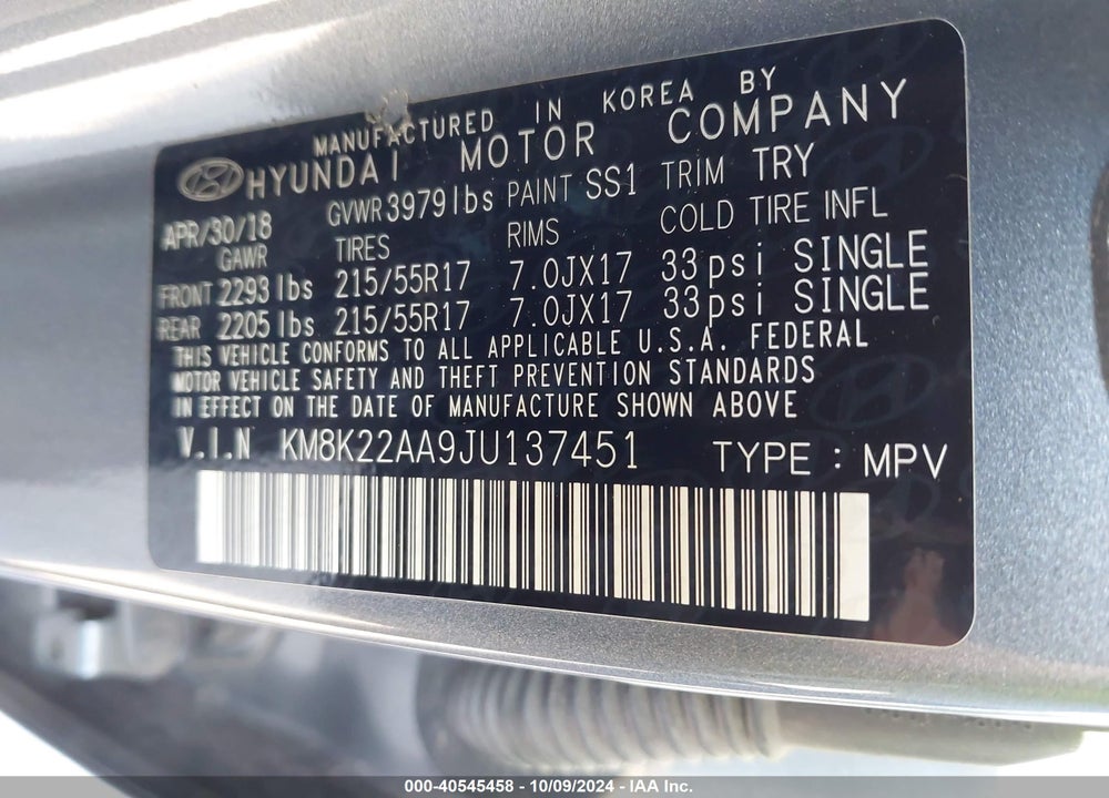 2018 HYUNDAI KONA SEL VIN: KM8K22AA9JU137451