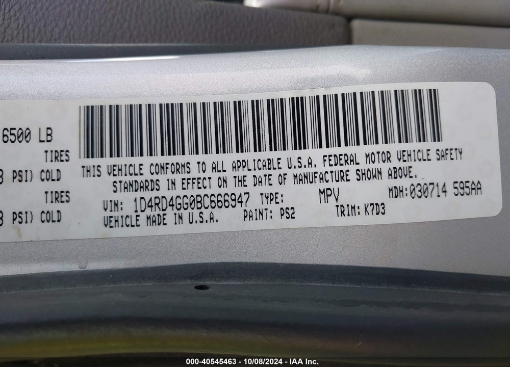 2011 DODGE DURANGO CREW VIN: 1D4RD4GG0BC666947