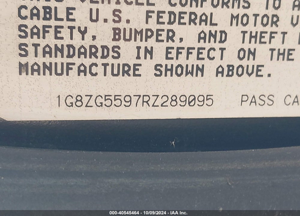 1994 SATURN SL1 VIN: 1G8ZG5597RZ289095