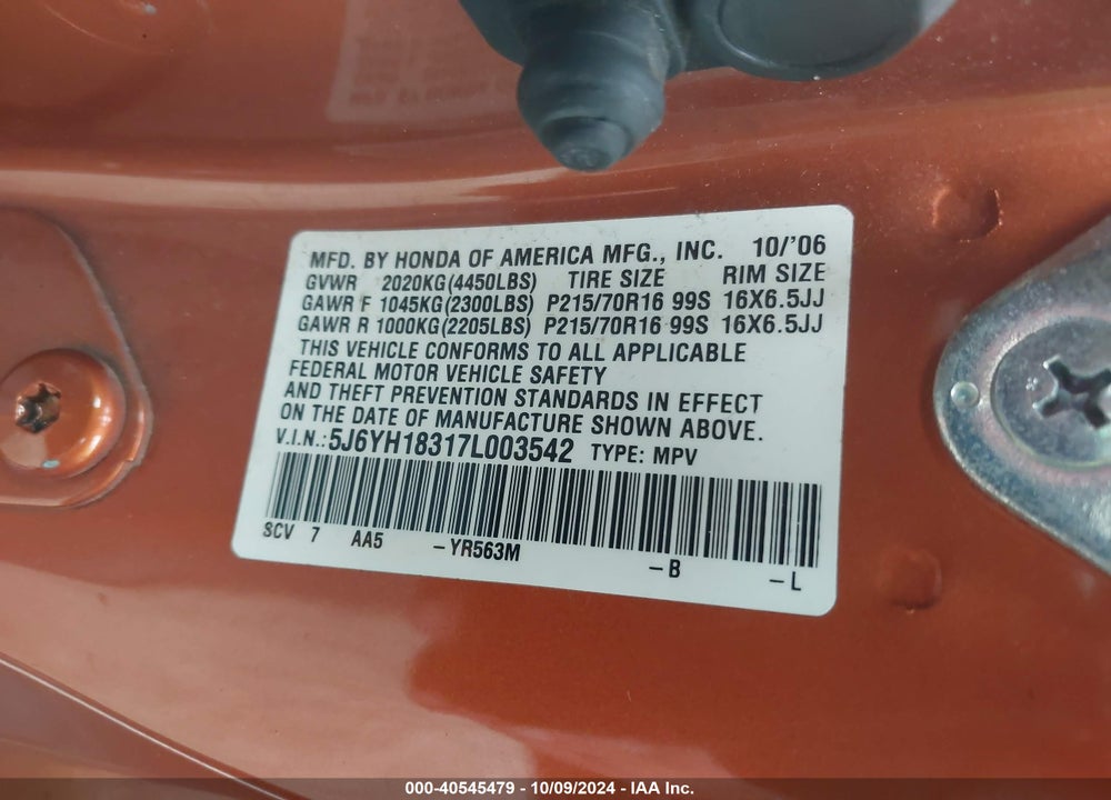 2007 HONDA ELEMENT LX VIN: 5J6YH18317L003542