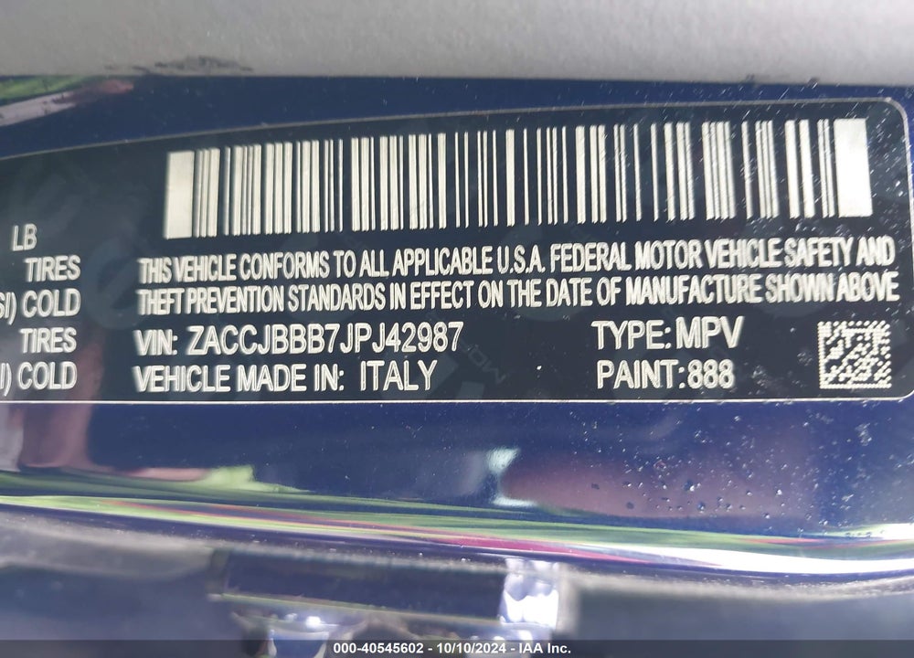 2018 JEEP RENEGADE ALTITUDE 4X4 VIN: ZACCJBBB7JPJ42987