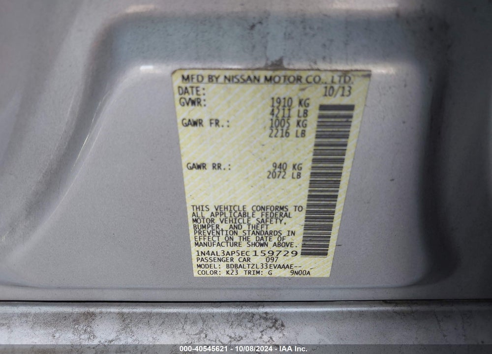 2014 NISSAN ALTIMA 2.5 SV VIN: 1N4AL3AP5EC159729