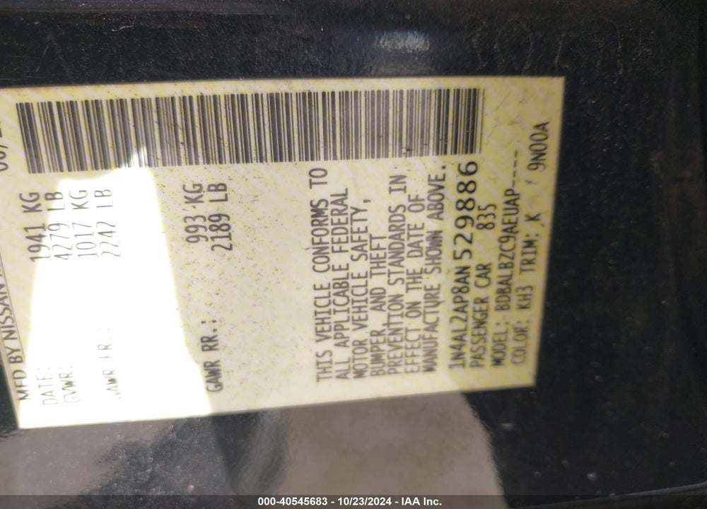 2010 NISSAN ALTIMA 2.5 S VIN: 1N4AL2AP8AN529886