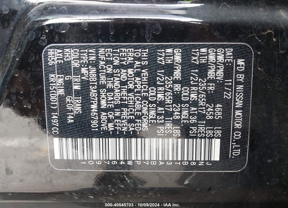 2023 NISSAN ROGUE S INTELLIGENT AWD VIN: JN8BT3AB7PW467901