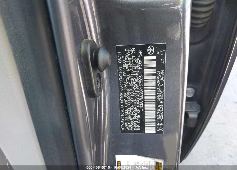 2011 TOYOTA COROLLA LE VIN: JTDBU4EE2B9157505