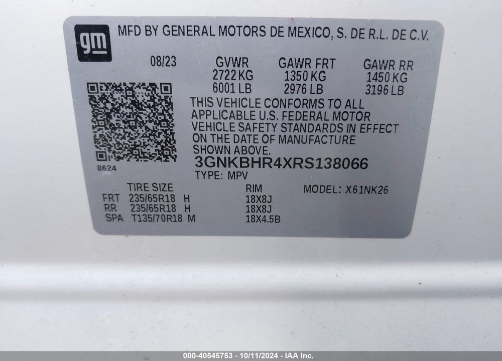 2024 CHEVROLET BLAZER AWD 2LT VIN: 3GNKBHR4XRS138066
