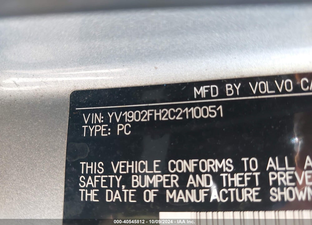 2012 VOLVO S60 T6 VIN: YV1902FH2C2110051