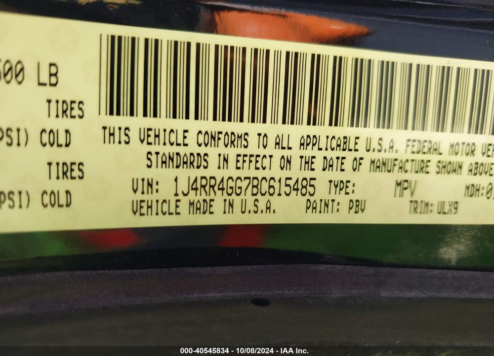 2011 JEEP GRAND CHEROKEE LAREDO VIN: 1J4RR4GG7BC615485