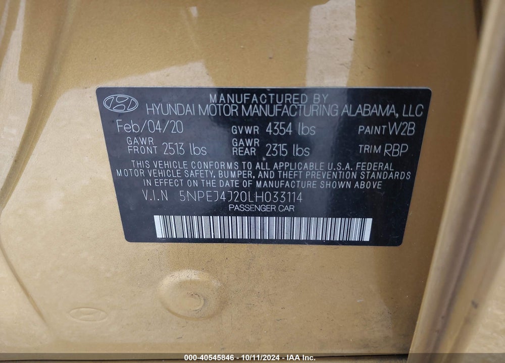 2020 HYUNDAI SONATA SEL PLUS VIN: 5NPEJ4J20LH033114