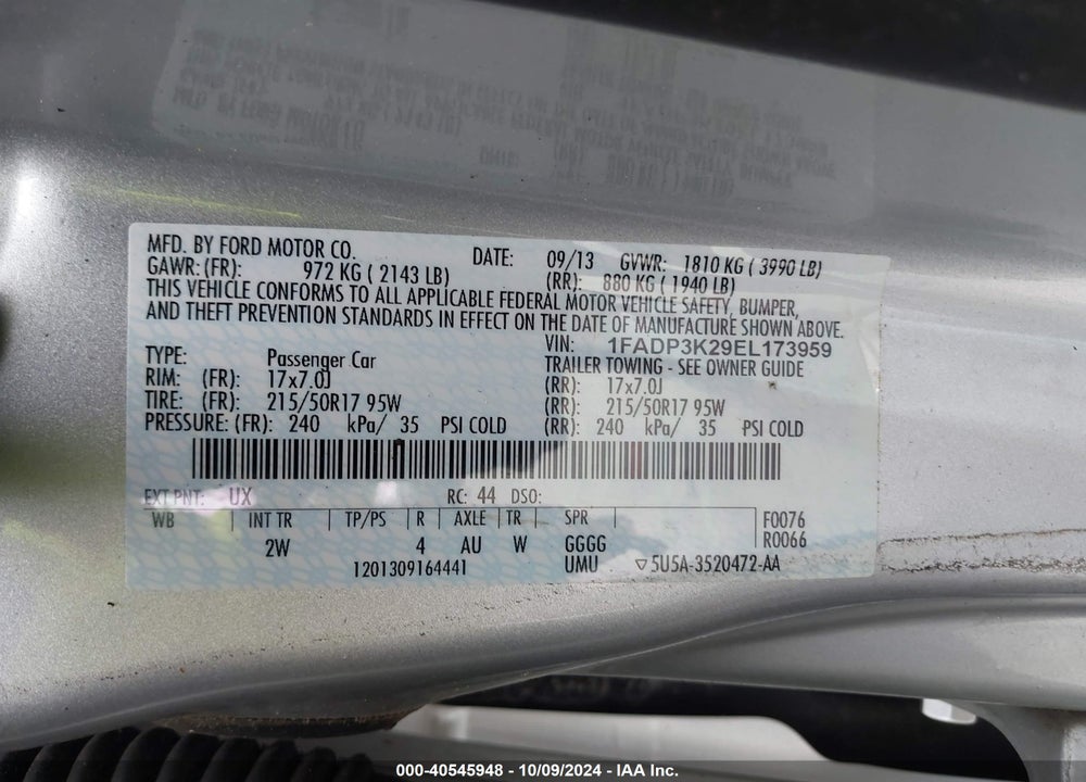 2014 FORD FOCUS SE VIN: 1FADP3K29EL173959