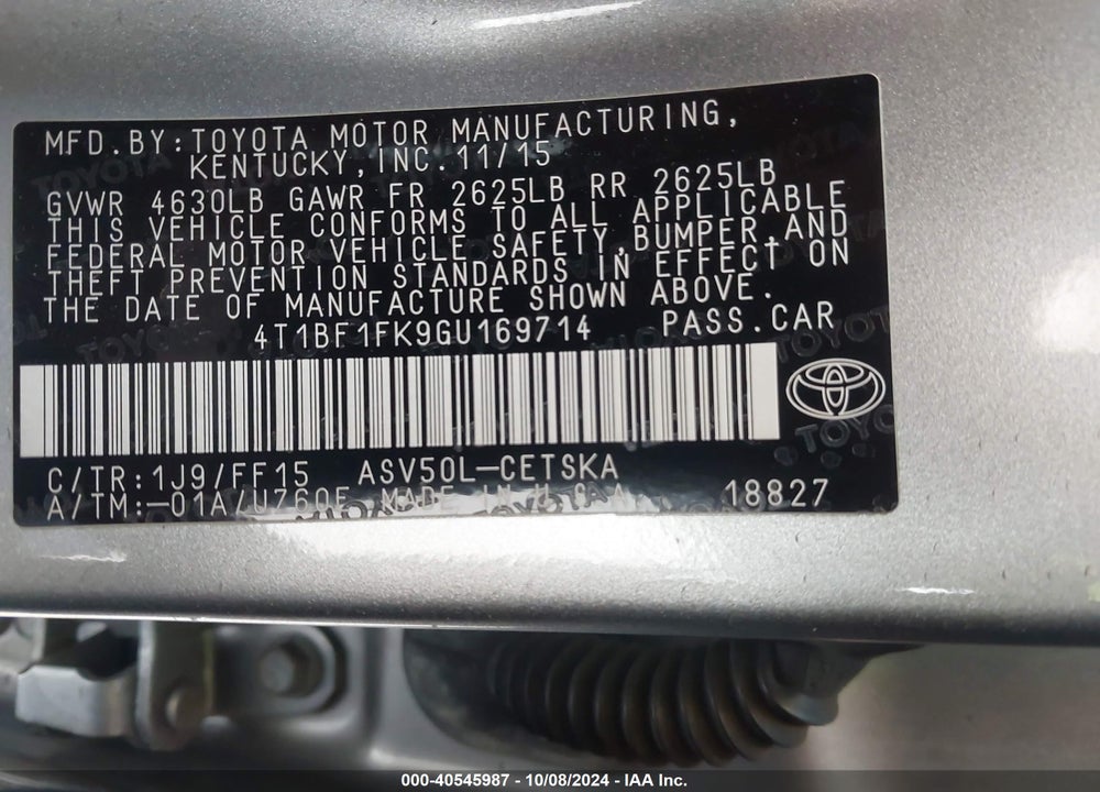 2016 TOYOTA CAMRY SE VIN: 4T1BF1FK9GU169714
