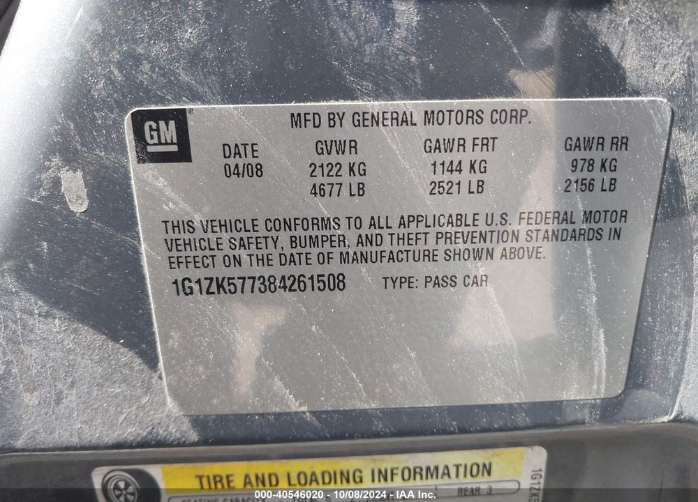 2008 CHEVROLET MALIBU LTZ VIN: 1G1ZK577384261508