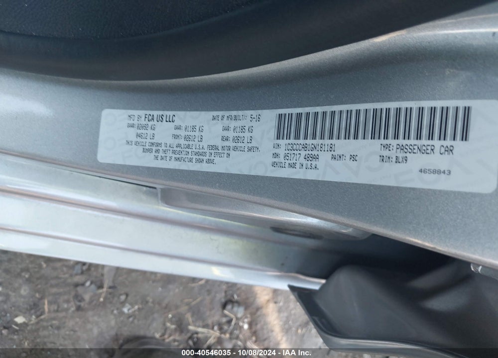 2016 CHRYSLER 200 LIMITED VIN: 1C3CCCAB1GN181181
