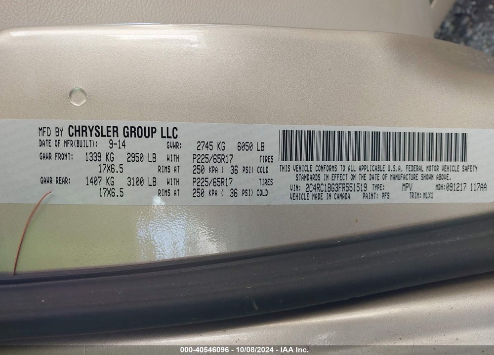 2015 CHRYSLER TOWN & COUNTRY TOURING VIN: 2C4RC1BG3FR551519