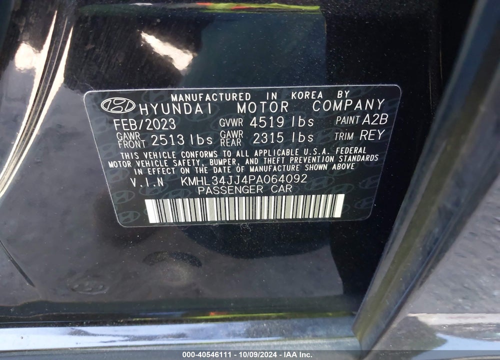 2023 HYUNDAI SONATA HYBRID SEL VIN: KMHL34JJ4PA064092