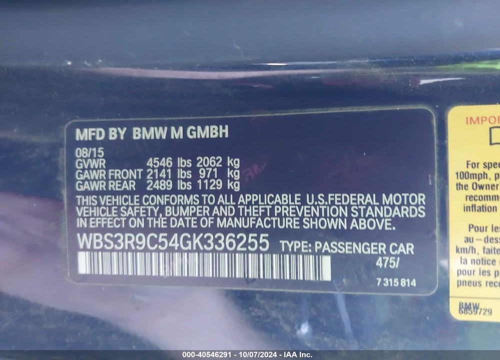 2016 BMW M4 VIN: WBS3R9C54GK336255