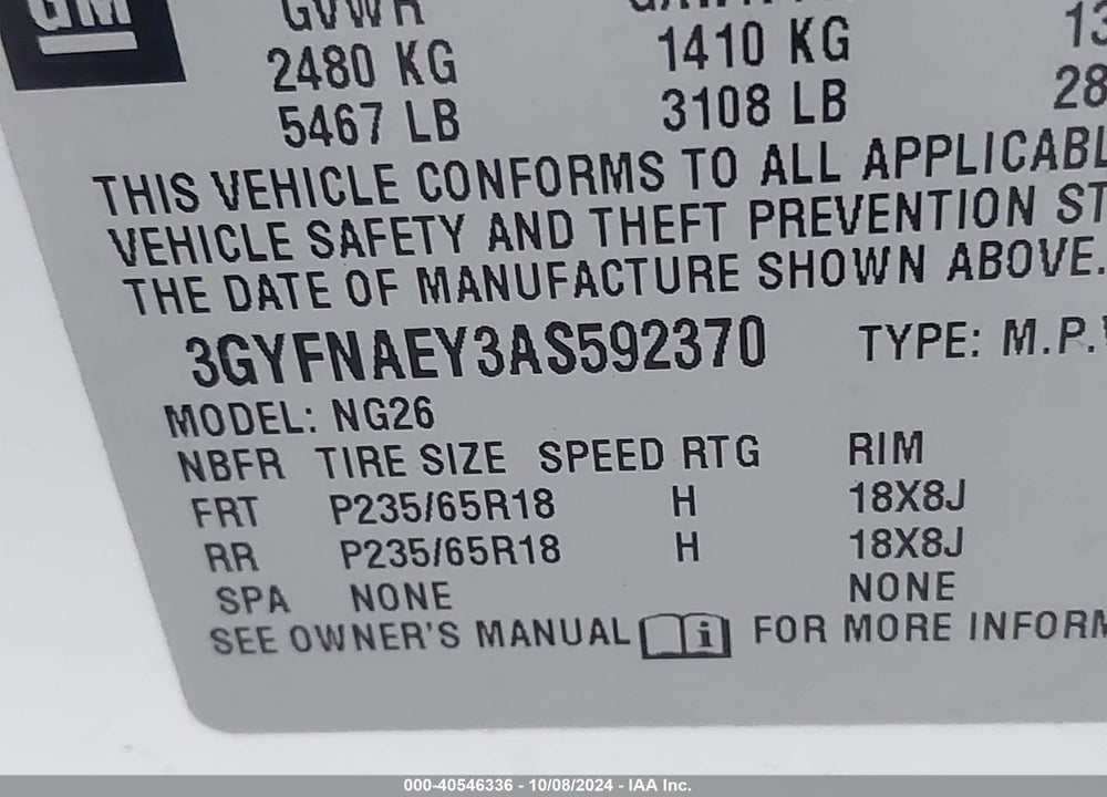 2010 CADILLAC SRX LUXURY COLLECTION VIN: 3GYFNAEY3AS592370
