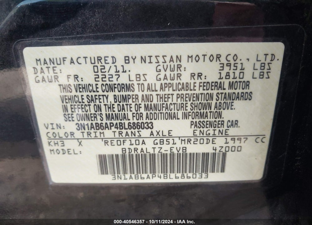 2011 NISSAN SENTRA 2.0SR VIN: 3N1AB6AP4BL686033