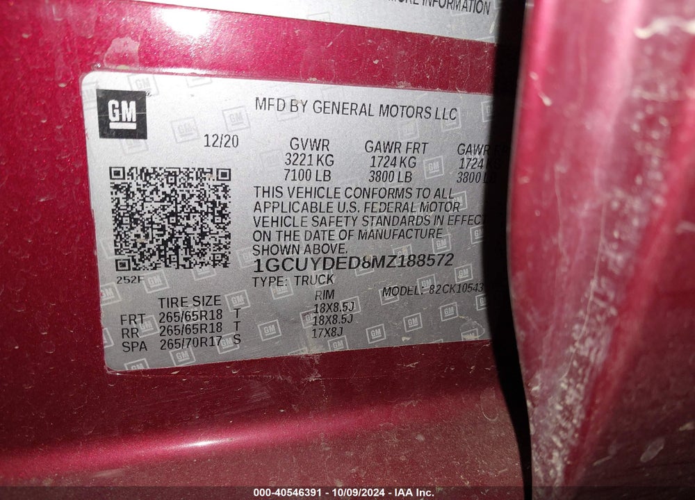 2021 CHEVROLET SILVERADO 1500 4WD SHORT BED LT VIN: 1GCUYDED8MZ188572