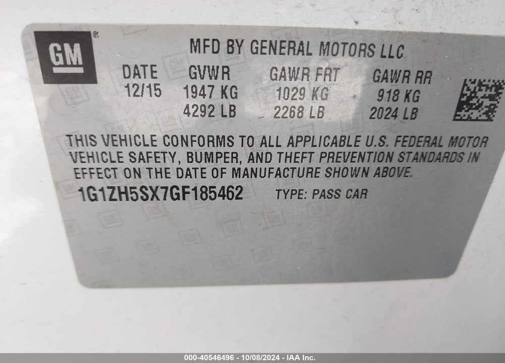 2016 CHEVROLET MALIBU PREMIER VIN: 1G1ZH5SX7GF185462