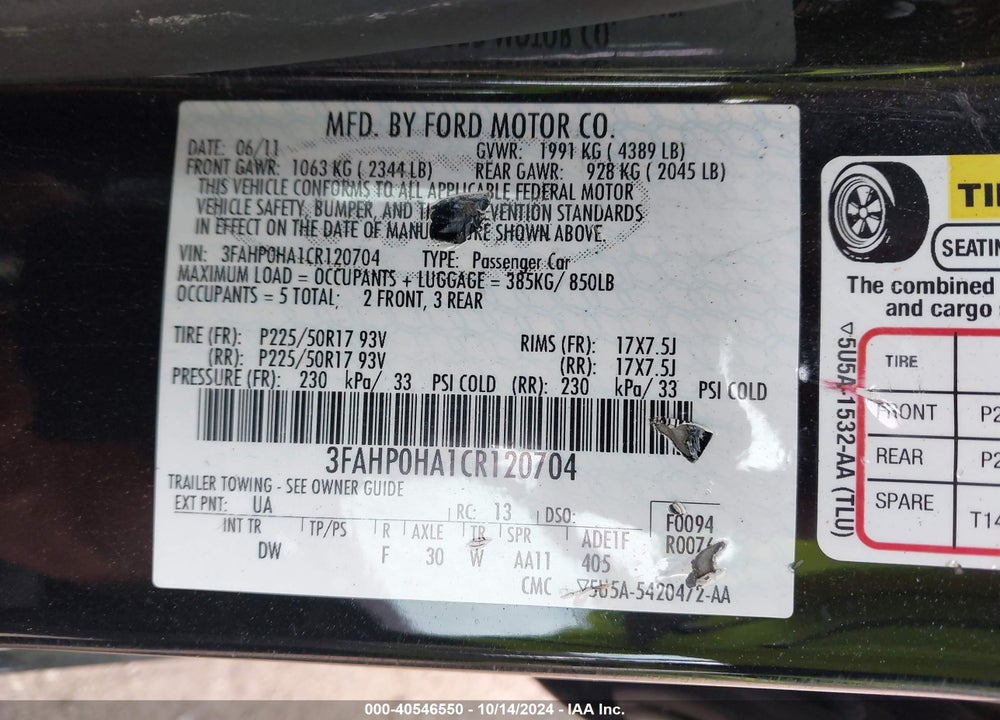 2012 FORD FUSION SE VIN: 3FAHP0HA1CR120704