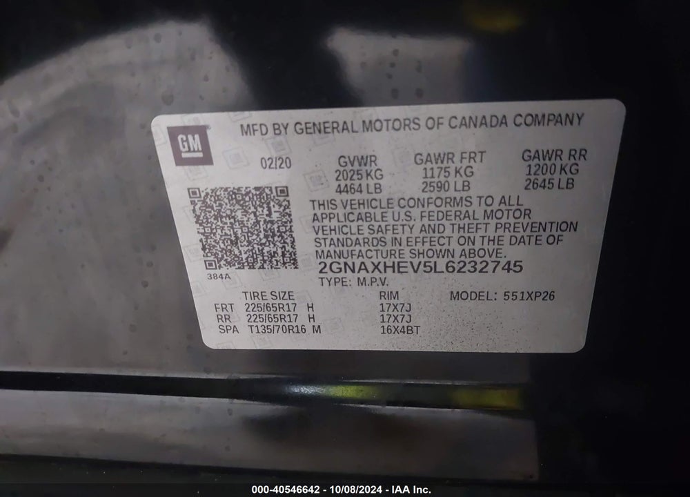 2020 CHEVROLET EQUINOX FWD LS VIN: 2GNAXHEV5L6232745