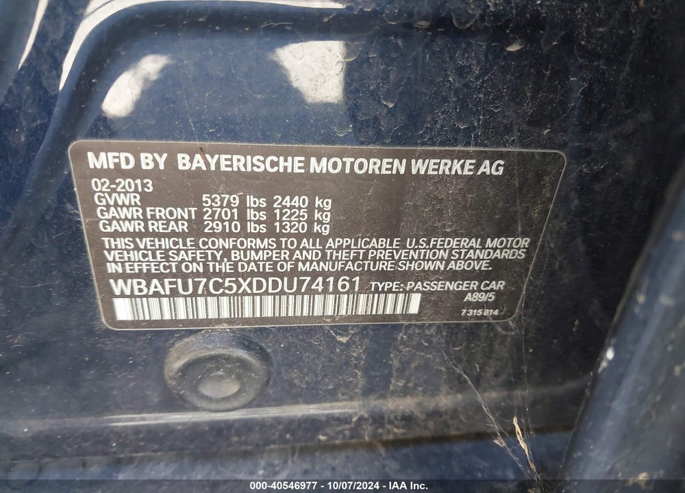 2013 BMW 535I XDRIVE VIN: WBAFU7C5XDDU74161