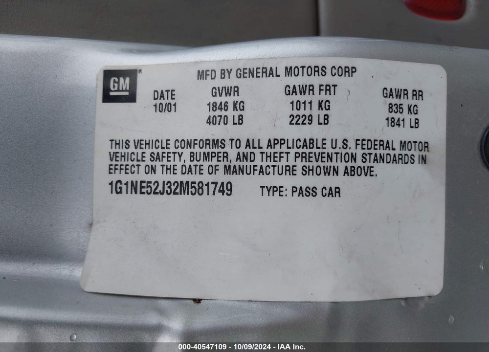 2002 CHEVROLET MALIBU LS VIN: 1G1NE52J32M581749
