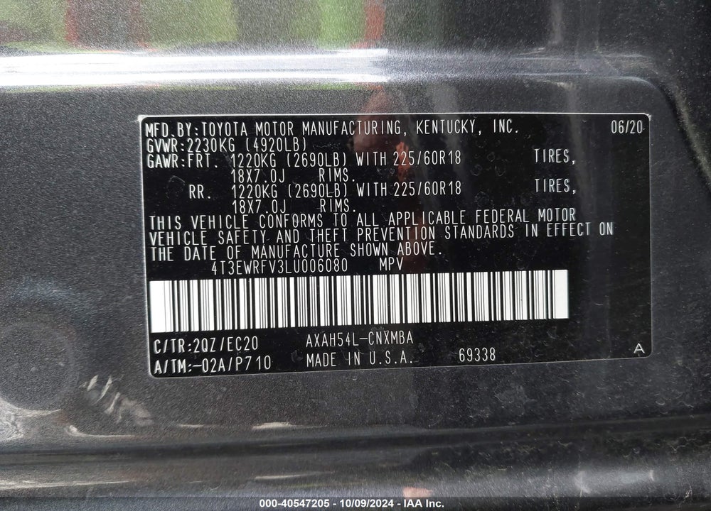 2020 TOYOTA RAV4 HYBRID XSE VIN: 4T3EWRFV3LU006080
