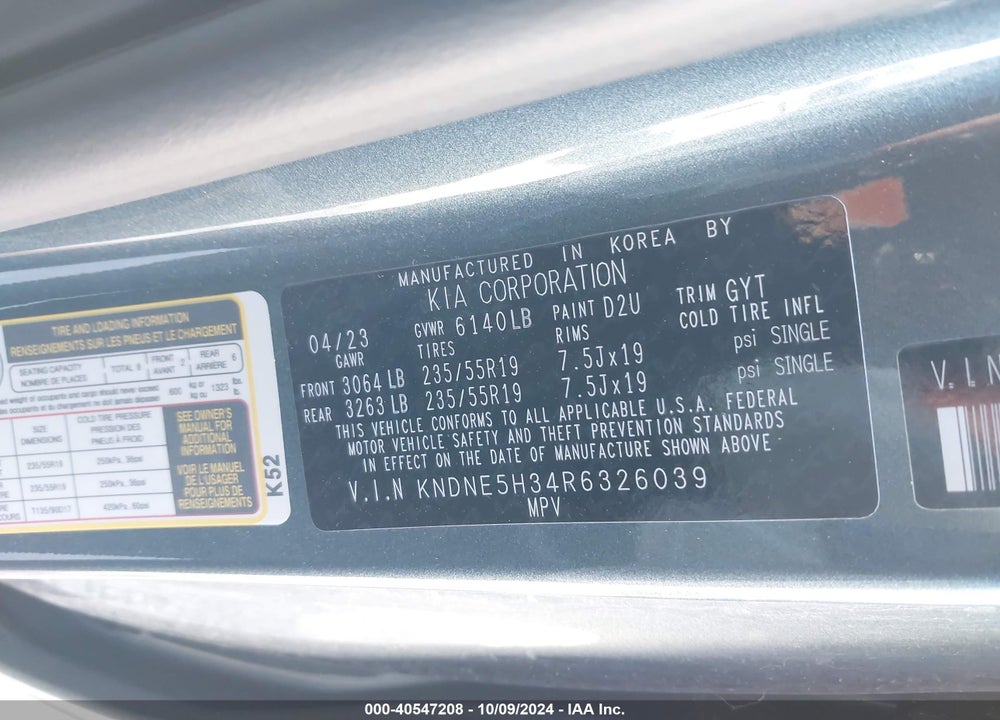 2024 KIA CARNIVAL MPV VIN: KNDNE5H34R6326039