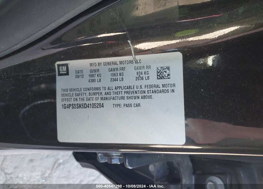 2013 BUICK VERANO LEATHER GROUP VIN: 1G4PS5SK6D4105284