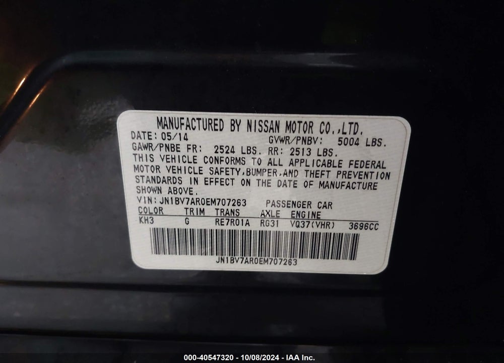 2014 INFINITI Q50 PREMIUM VIN: JN1BV7AR0EM707263