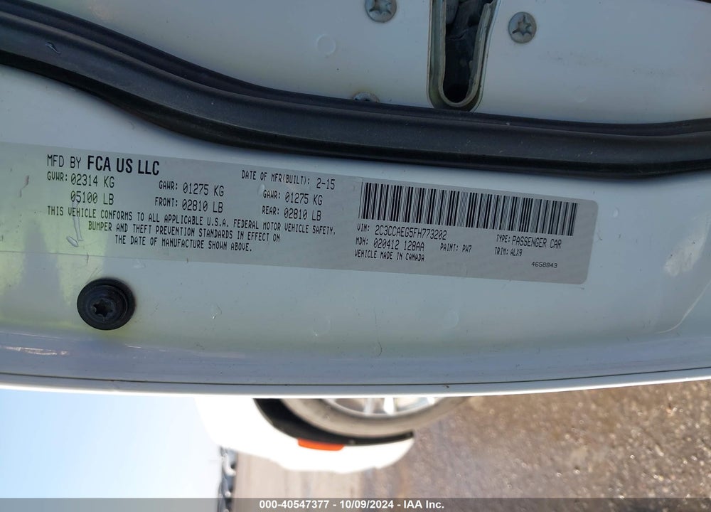 2015 CHRYSLER 300C VIN: 2C3CCAEG5FH773202