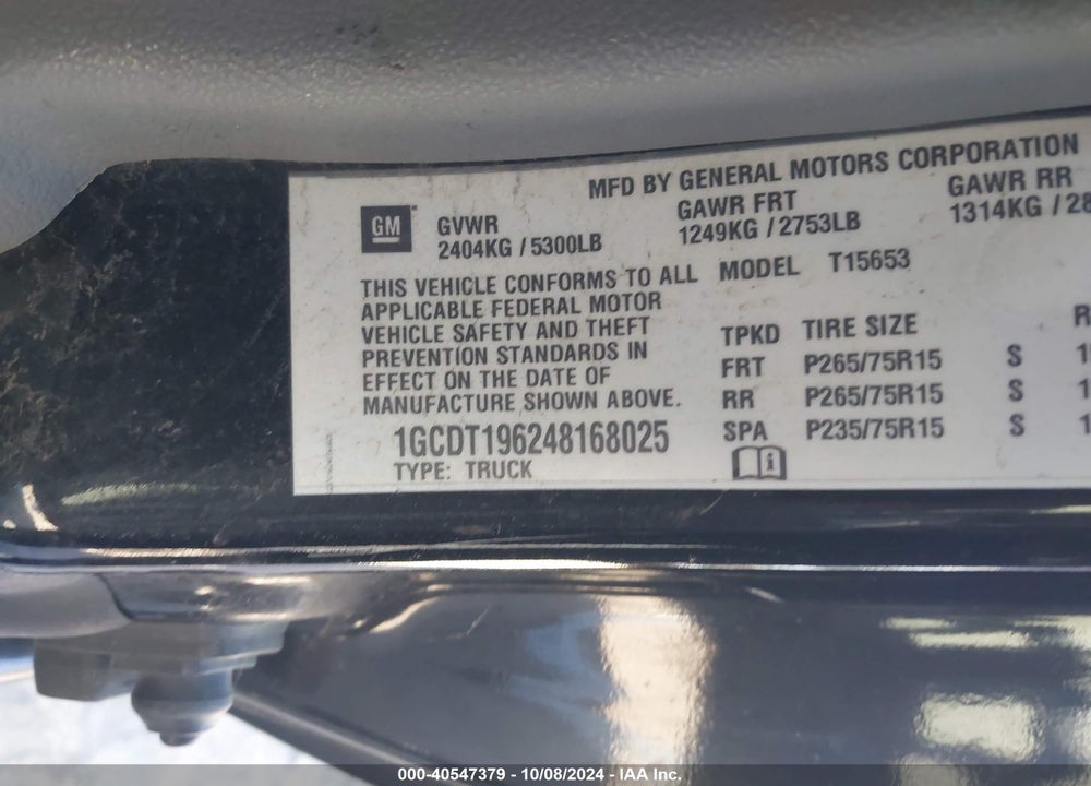 2004 CHEVROLET COLORADO VIN: 1GCDT196248168025