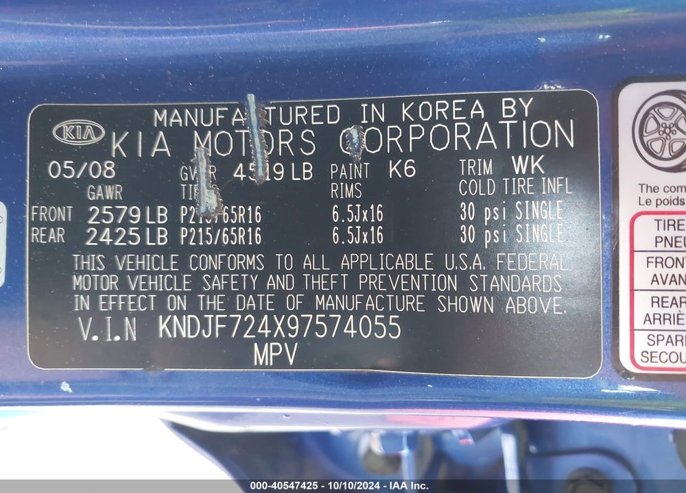 2009 KIA SPORTAGE LX VIN: KNDJF724X97574055