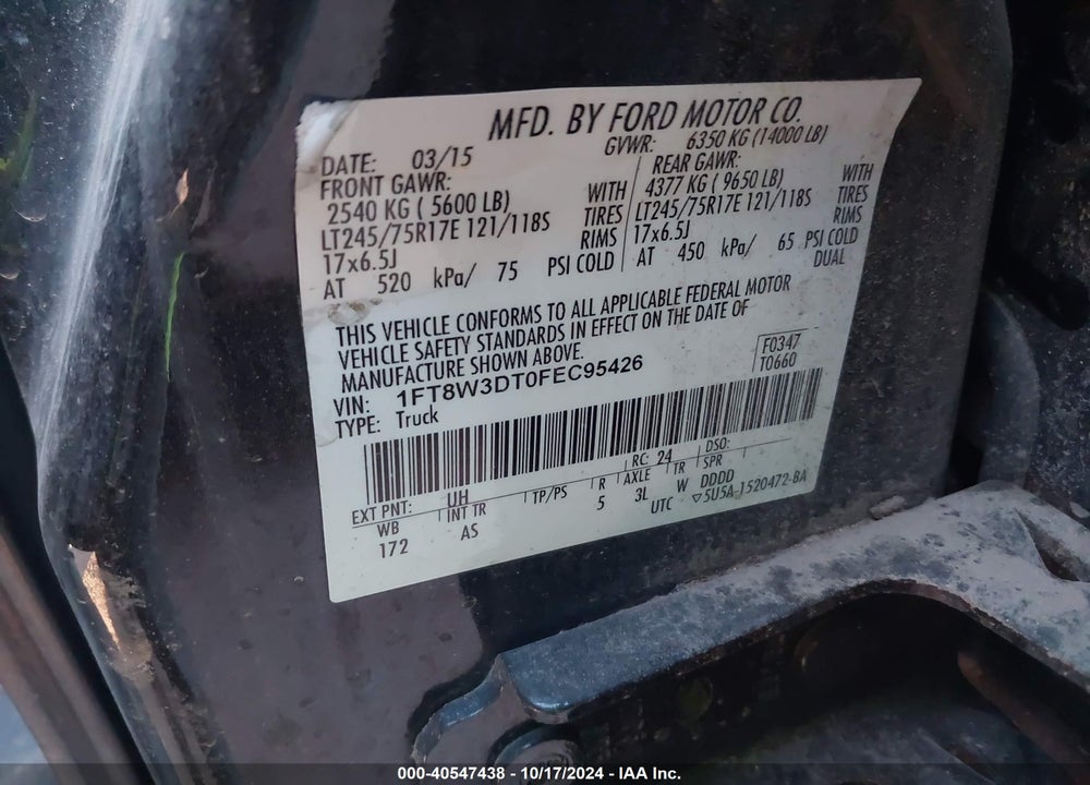 2015 FORD F-350 XL VIN: 1FT8W3DT0FEC95426