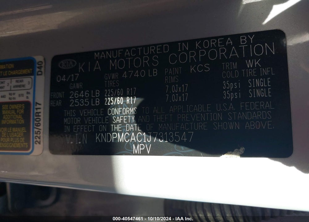 2018 KIA SPORTAGE LX VIN: KNDPMCAC1J7313547