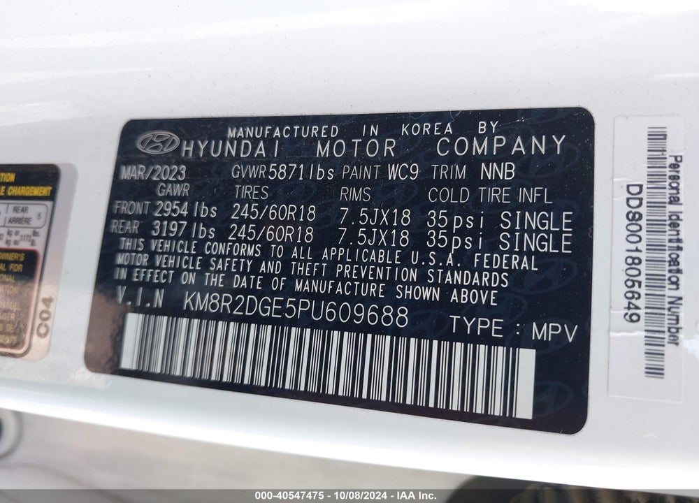 2023 HYUNDAI PALISADE SEL VIN: KM8R2DGE5PU609688