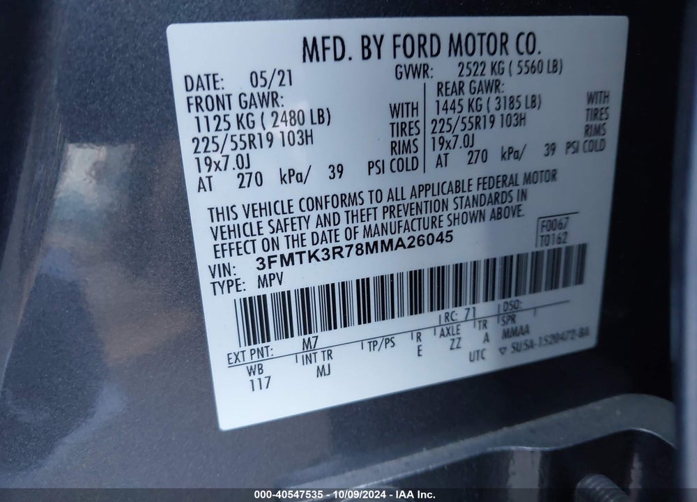 2021 FORD MUSTANG MACH-E PREMIUM VIN: 3FMTK3R78MMA26045