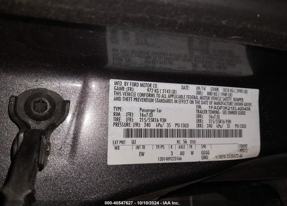 2014 FORD FOCUS SE VIN: 1FADP3K21EL420438