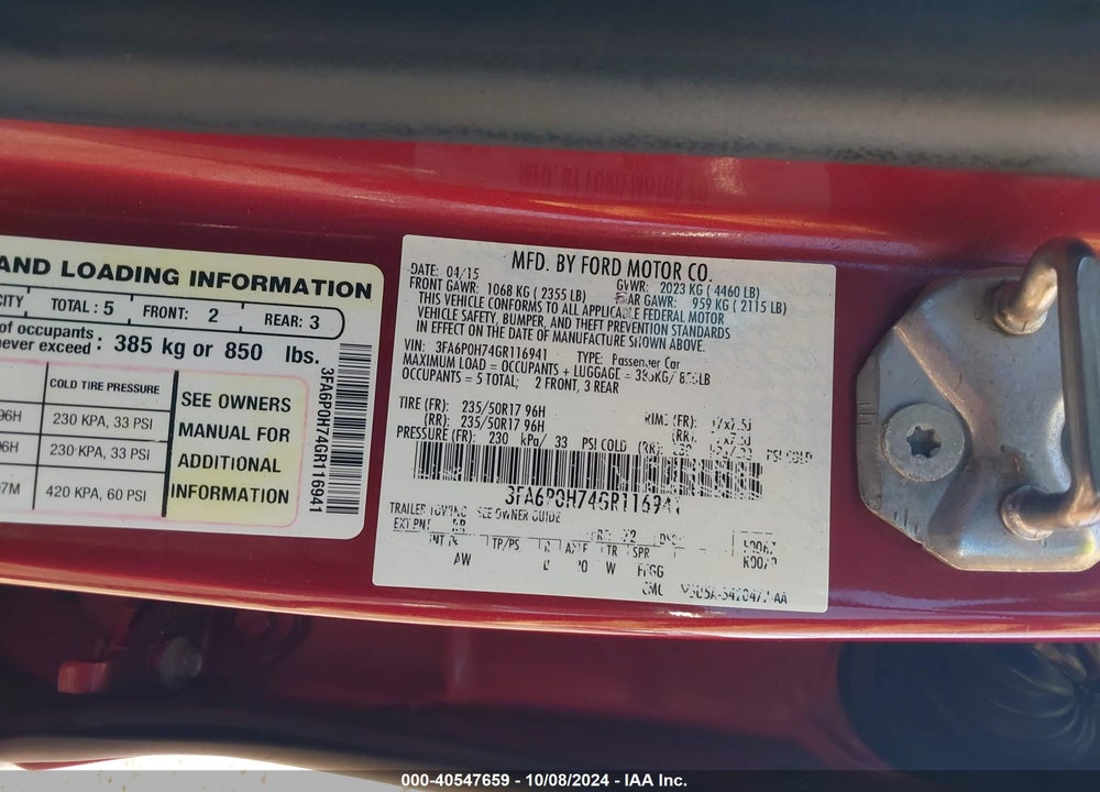 2016 FORD FUSION SE VIN: 3FA6P0H74GR116941