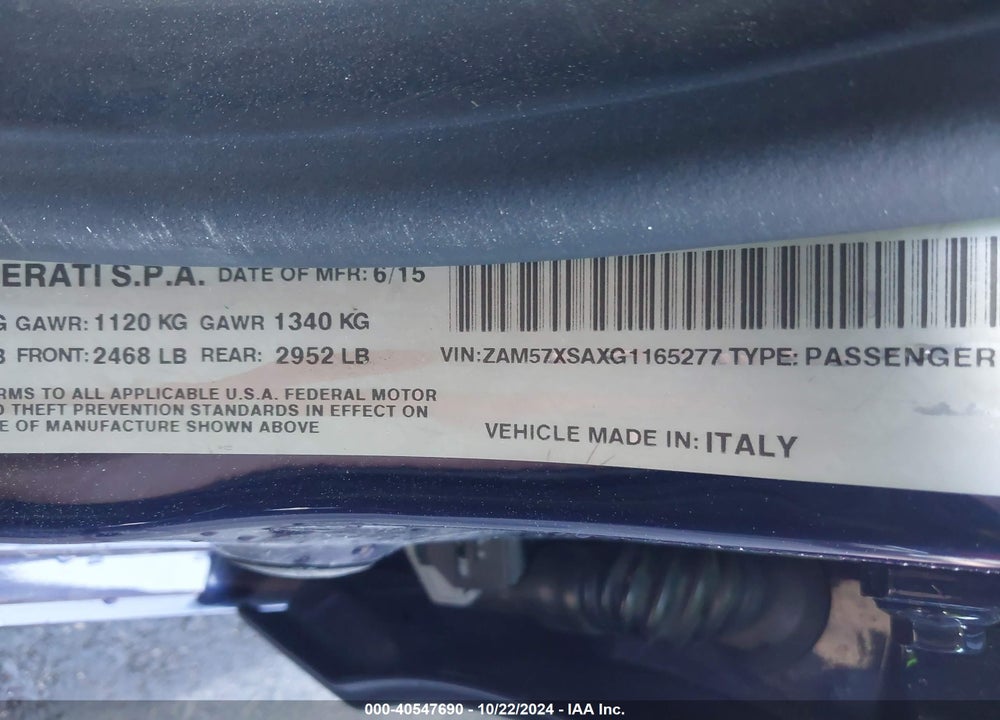 2016 MASERATI GHIBLI VIN: ZAM57XSAXG1165277