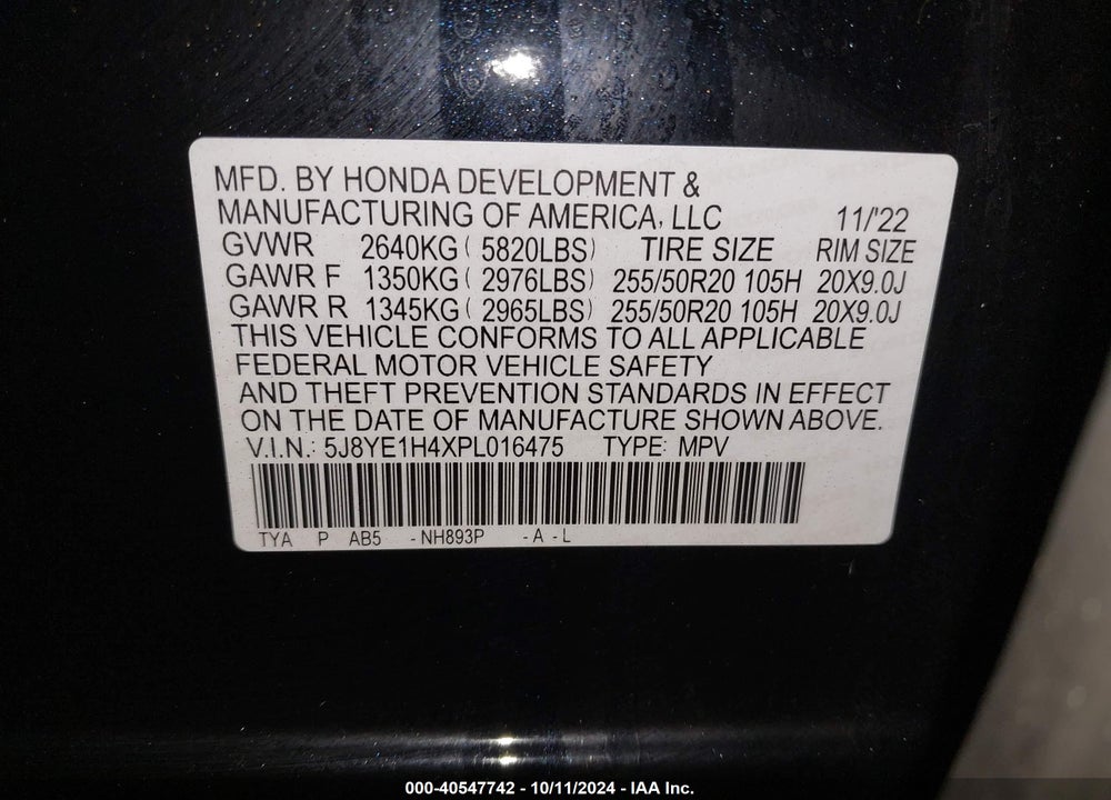 2023 ACURA MDX TECHNOLOGY PACKAGE VIN: 5J8YE1H4XPL016475