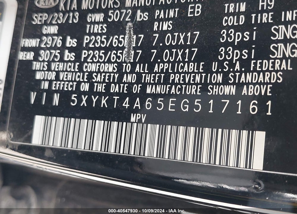 2014 KIA SORENTO LX VIN: 5XYKT4A65EG517161