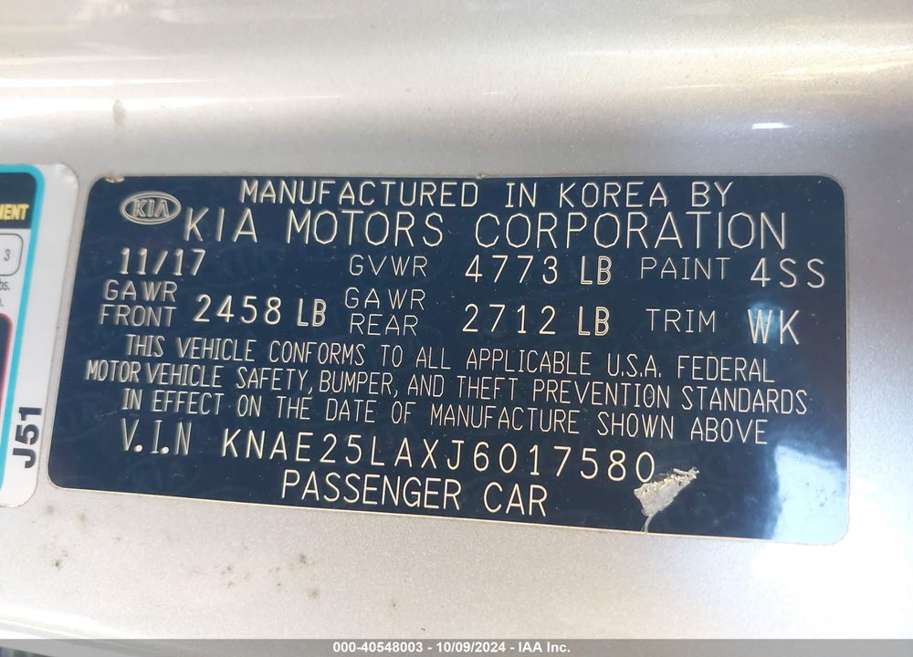 2018 KIA STINGER PREMIUM VIN: KNAE25LAXJ6017580