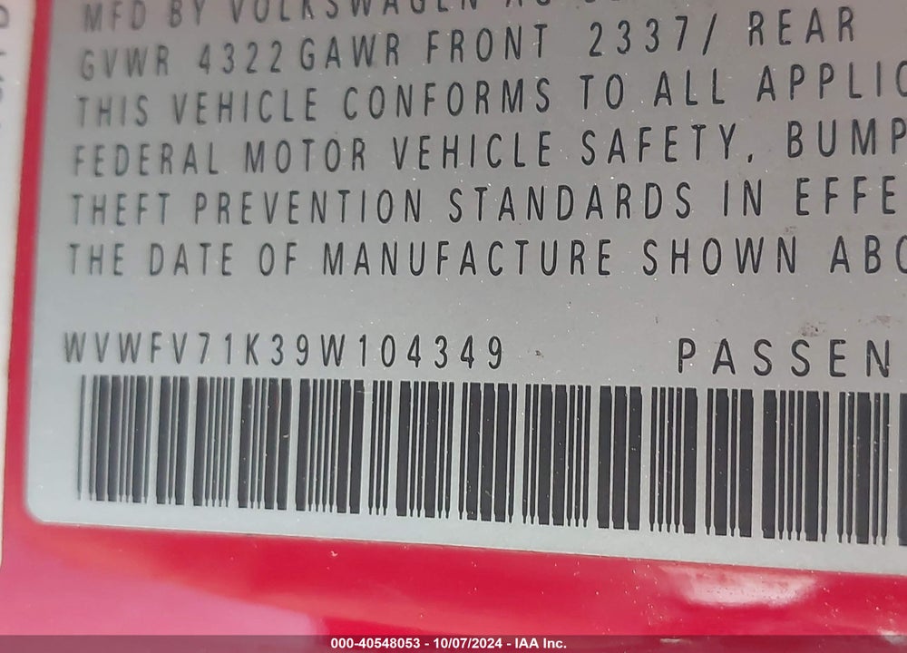 2009 VOLKSWAGEN GTI 2-DOOR VIN: WVWFV71K39W104349