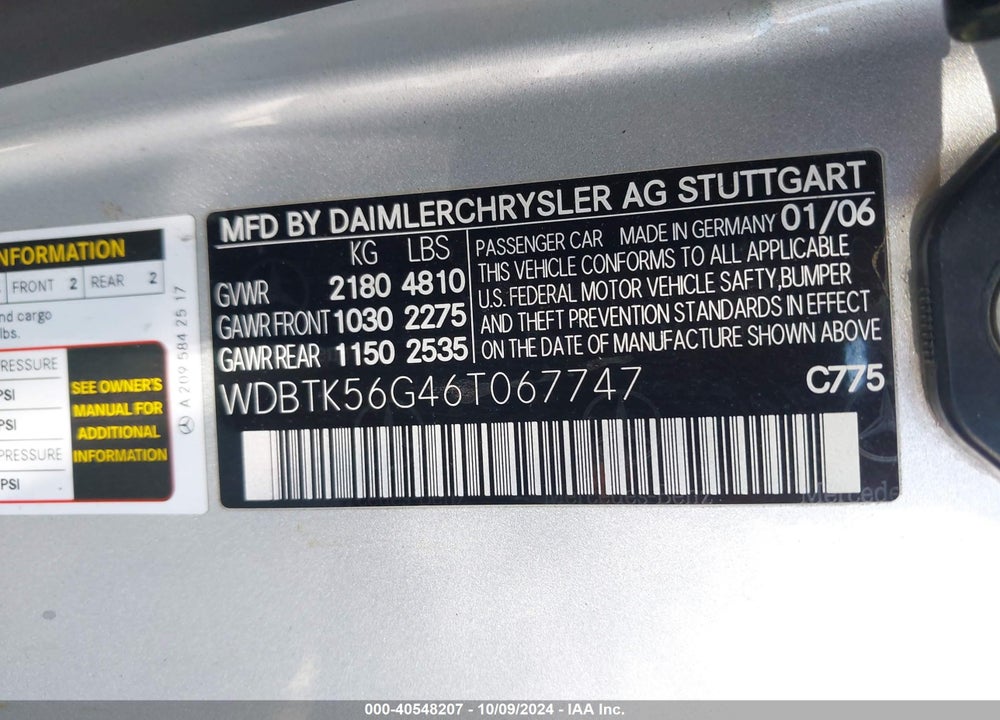 2006 MERCEDES-BENZ CLK 350 VIN: WDBTK56G46T067747