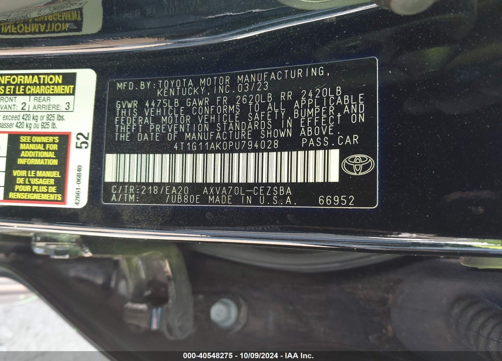 2023 TOYOTA CAMRY SE VIN: 4T1G11AK0PU794028