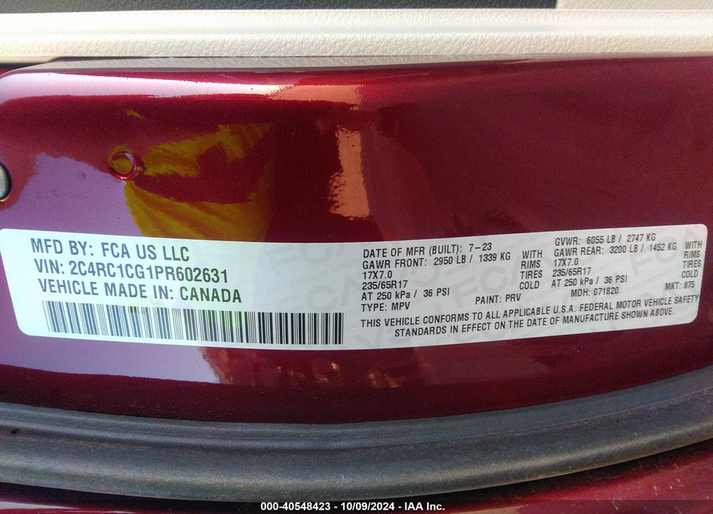 2023 CHRYSLER VOYAGER LX VIN: 2C4RC1CG1PR602631