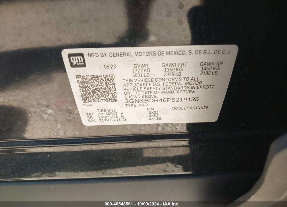 2023 CHEVROLET BLAZER FWD 3LT VIN: 3GNKBDR46PS219135